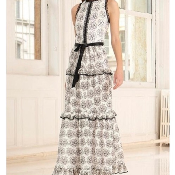 ML Monique Lhuillier white and black lace gown! - Picture 2 of 11